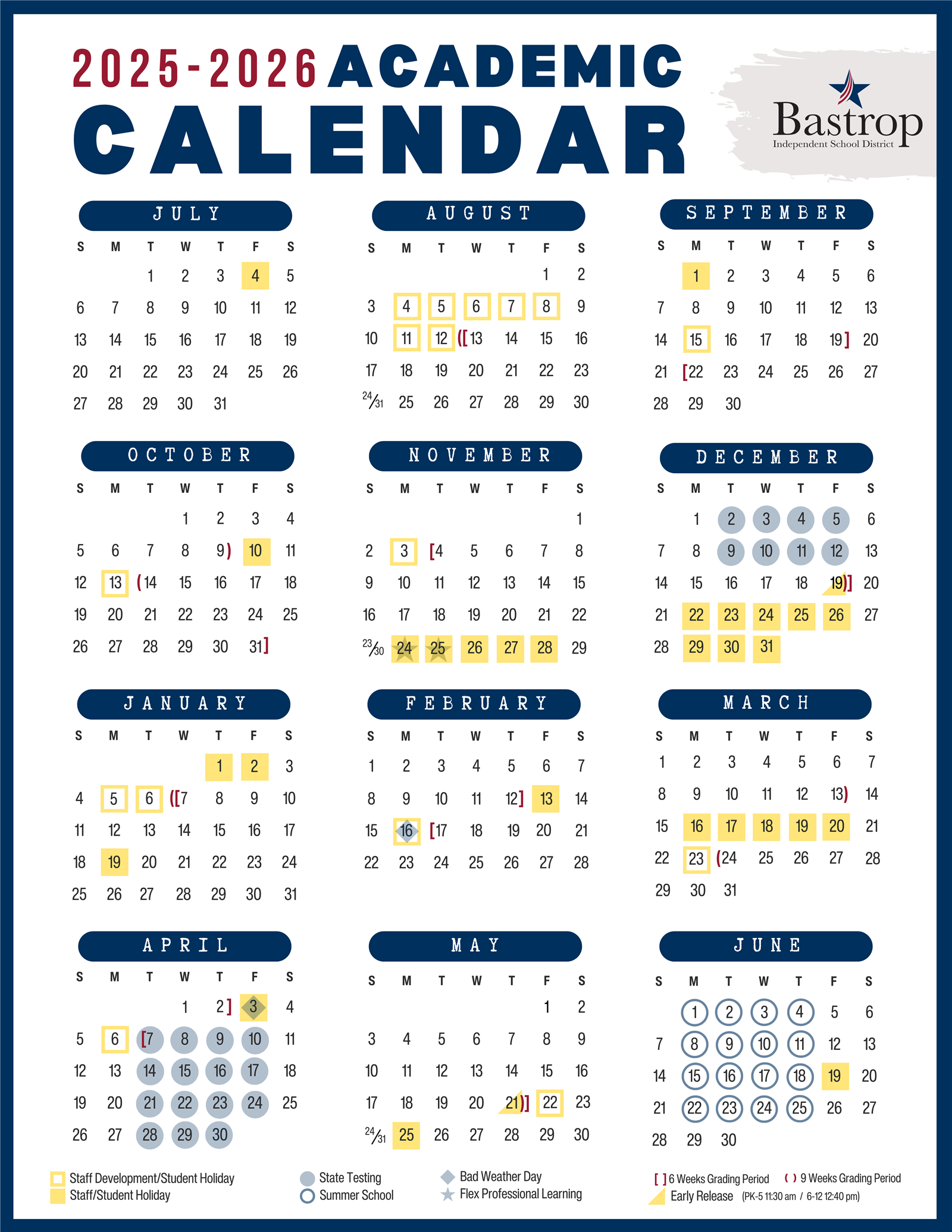 Links to pdf of calendar